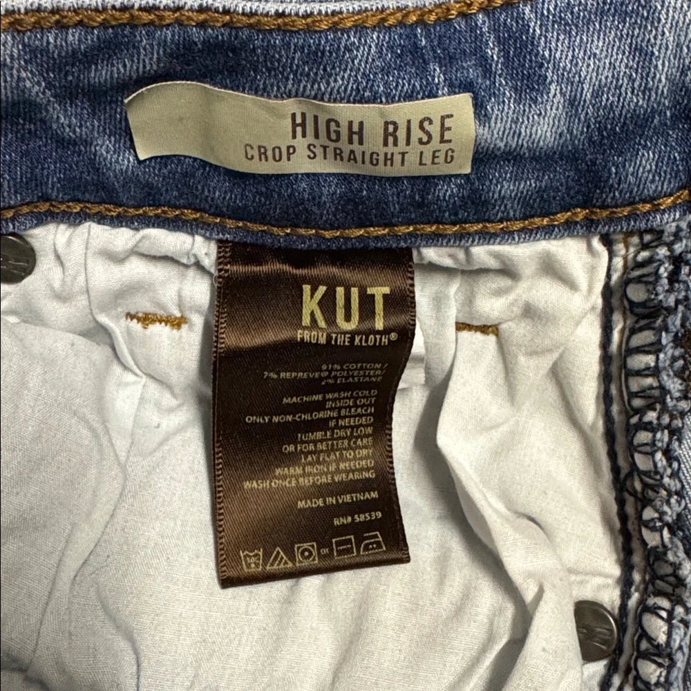 Kut From The Kloth High Rise Crop Straight Leg Jeans Light Distressed Wash Sz 10 - Picture 11 of 16